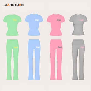 מעצב באיכות גבוהה בגדי נשים Loungewear סט חולצה מותאמת אישית יוגה עם מכנסיים מהבהבות הקיץ שתי חתיכות נשים בגדים