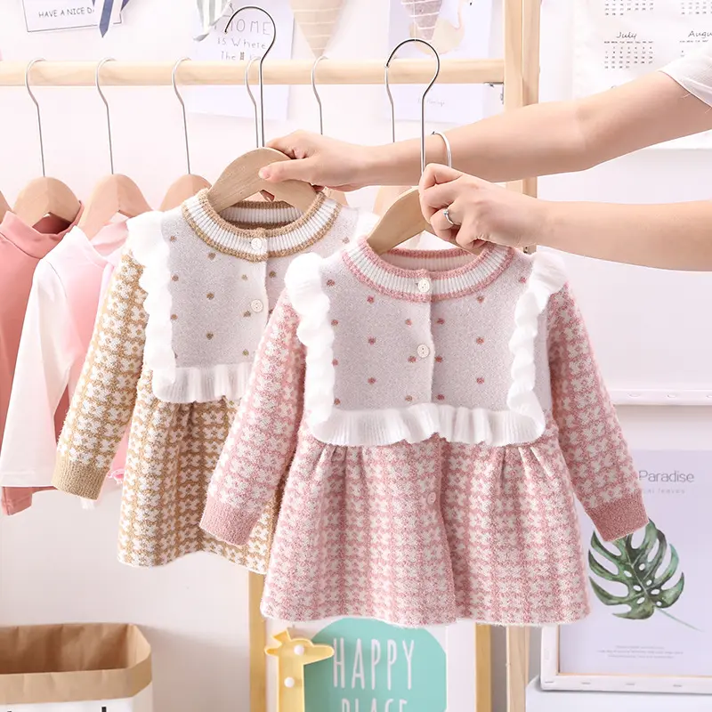 Coreano dot cardigan 6 mesi a 4 anni di crochet delle ragazze del bambino del maglione di inverno del vestito