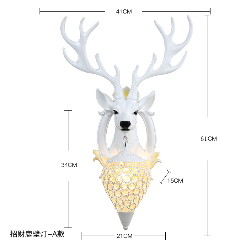 Lampe cerf de bon augure blanc abat-jour à pointe blanche