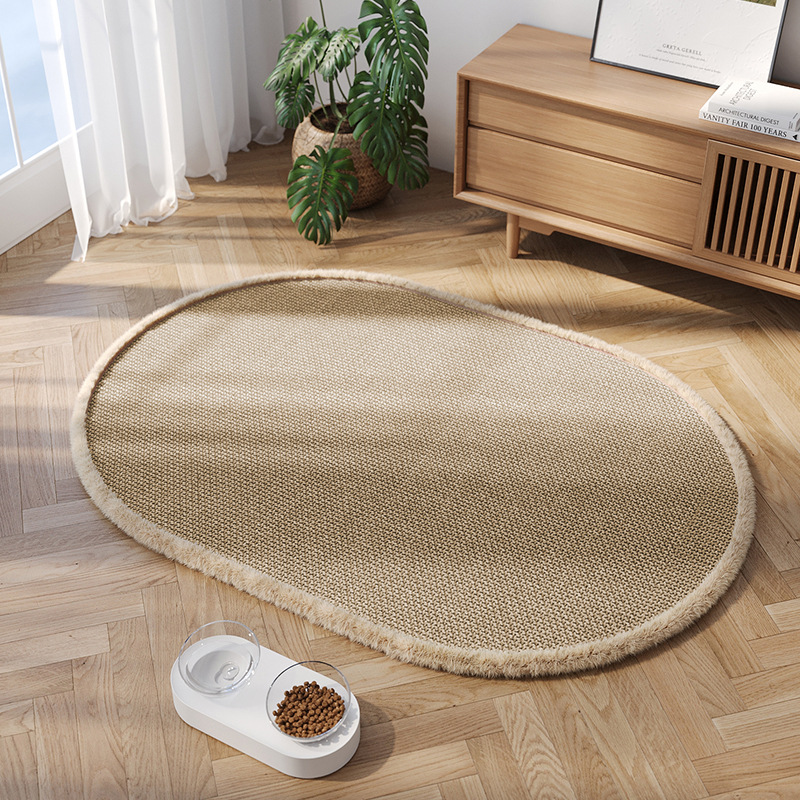 แผ่นรองสัตว์เลี้ยงขอบผ้ากำมะหยี่ Sally Hemp - ทรงวงรีสานอย่างมีสไตล์ สีน้ำตาล