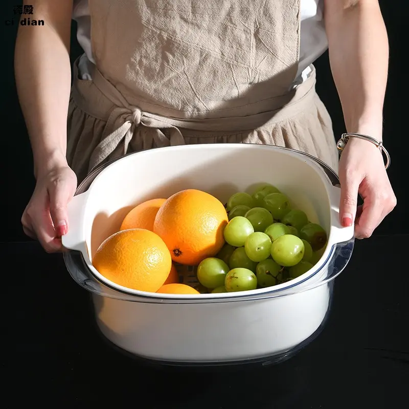 Passoire de cuisine bol fruits légumes panier de lavage grand panier en plastique à double couche pour Pasata