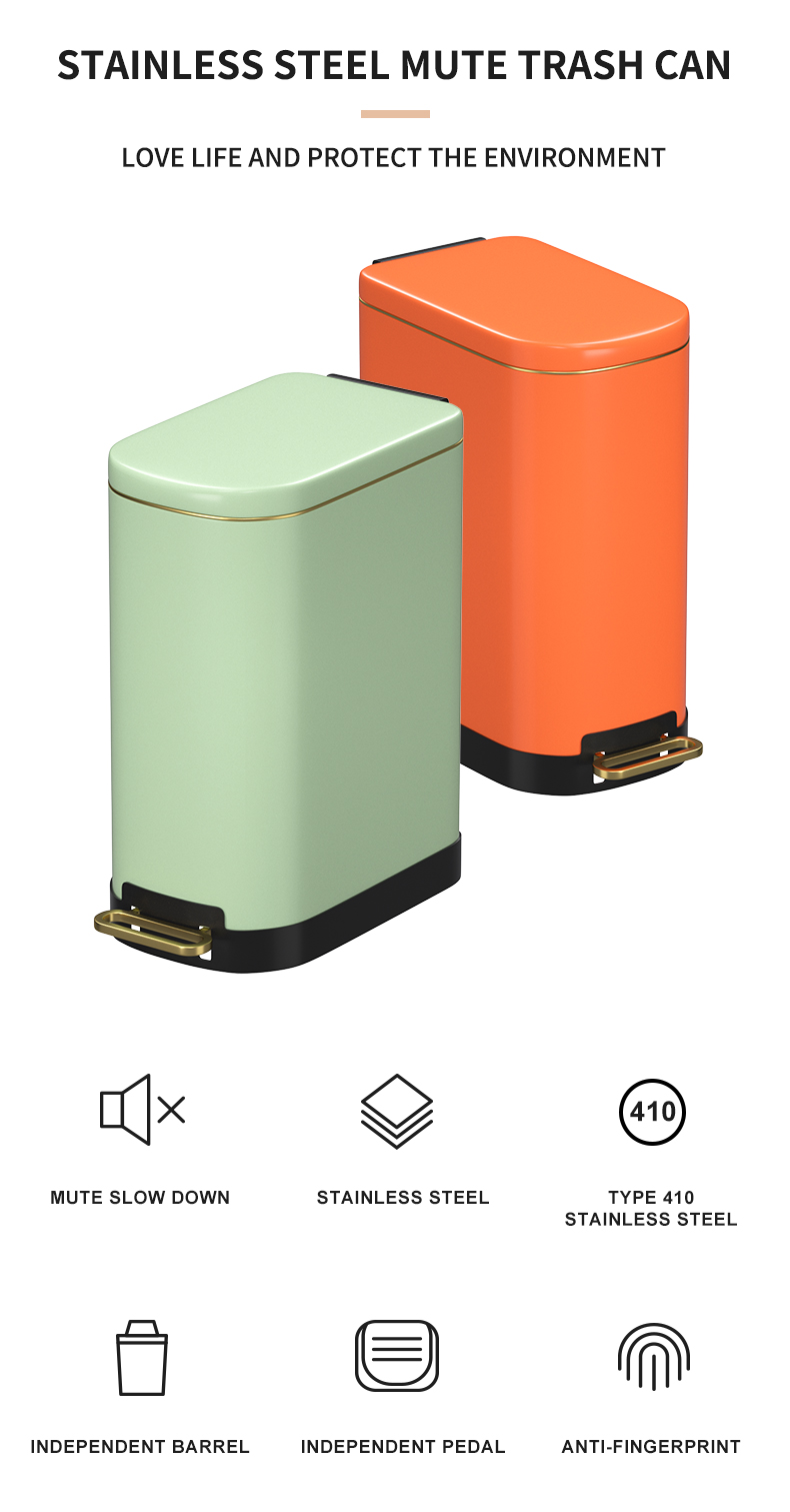 orange colorful stainless trash bin for kichen