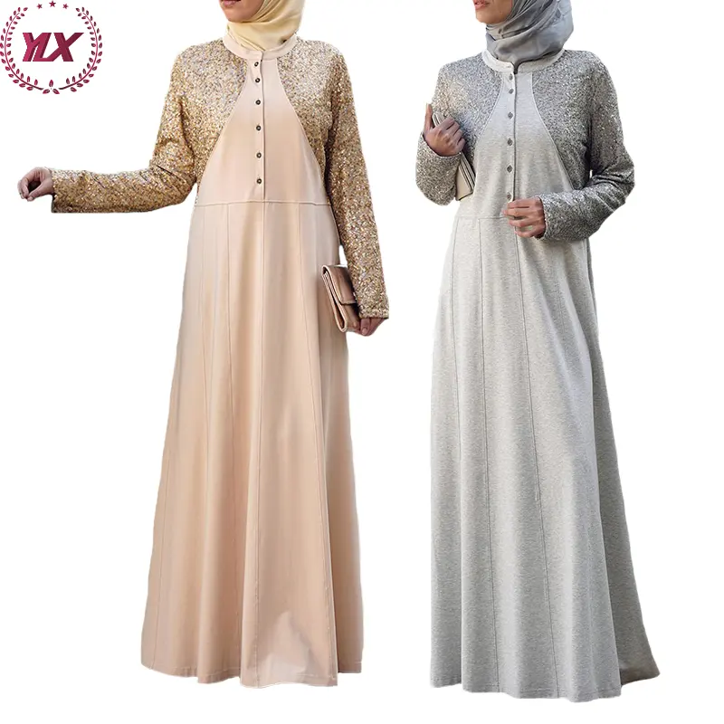 Grosir Kaftan Dubai lengan panjang elegan gaun wanita Muslim mode mewah Modern gaun Abaya berpayet bordir Arab