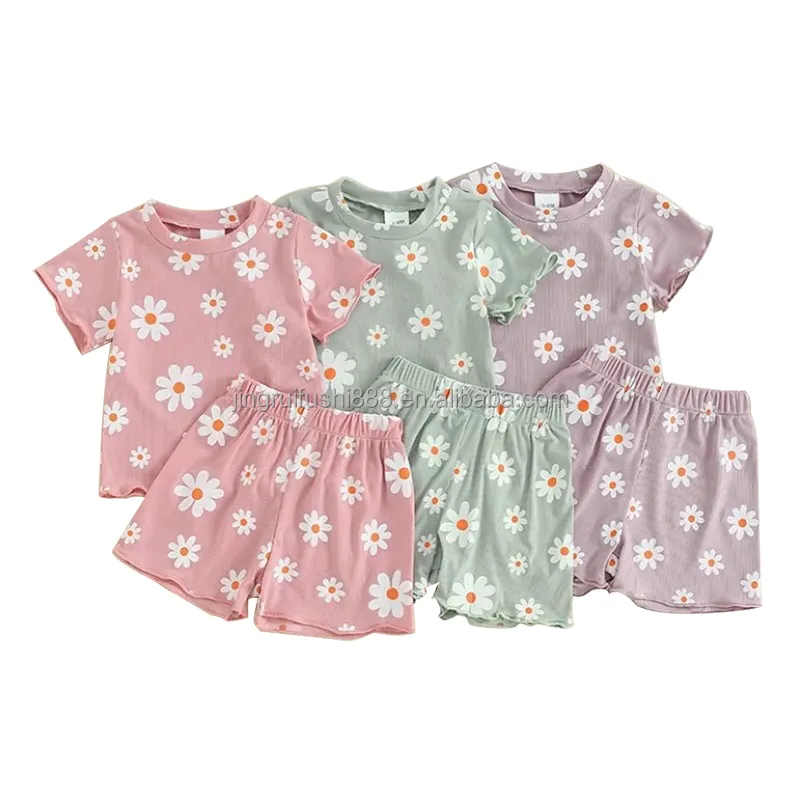 Summer Children Girls Two Pieces Sets Sweet Daisy Printed Kids Baby Casual Short Wear Outfits