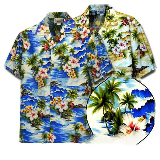 Bajo MOQ aloha diseño personalizado impreso camisas hawaianas
