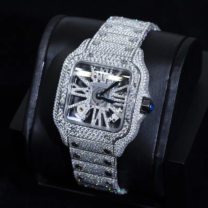 Top merek desain kustom Pria Wanita Set tangan mewah Iced Out jam tangan Moissanite berlian