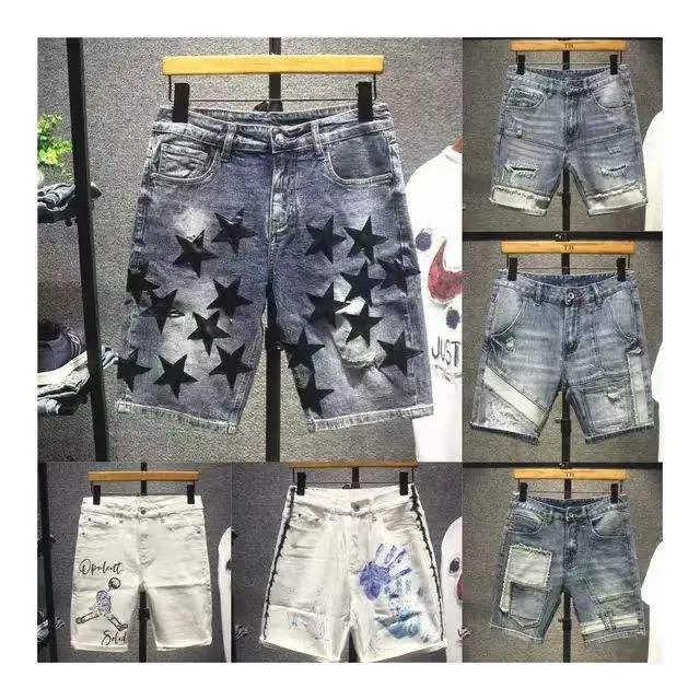 All'ingrosso personalizzato doppio ginocchio jorts larghi in metallo con gemma da uomo jeans Shorts stile vintage shorts in denim Shorts da uomo