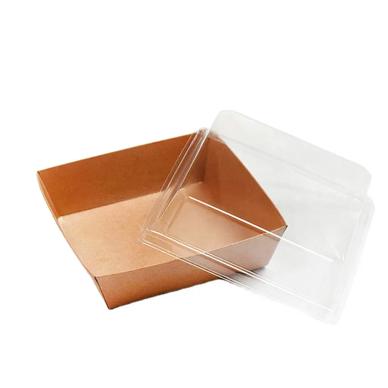 Caixa de cupcake de papel Kraft transparente de qualidade alimentar com tampa de PVC para biscoitos de pastelaria de gema de ovo de pão