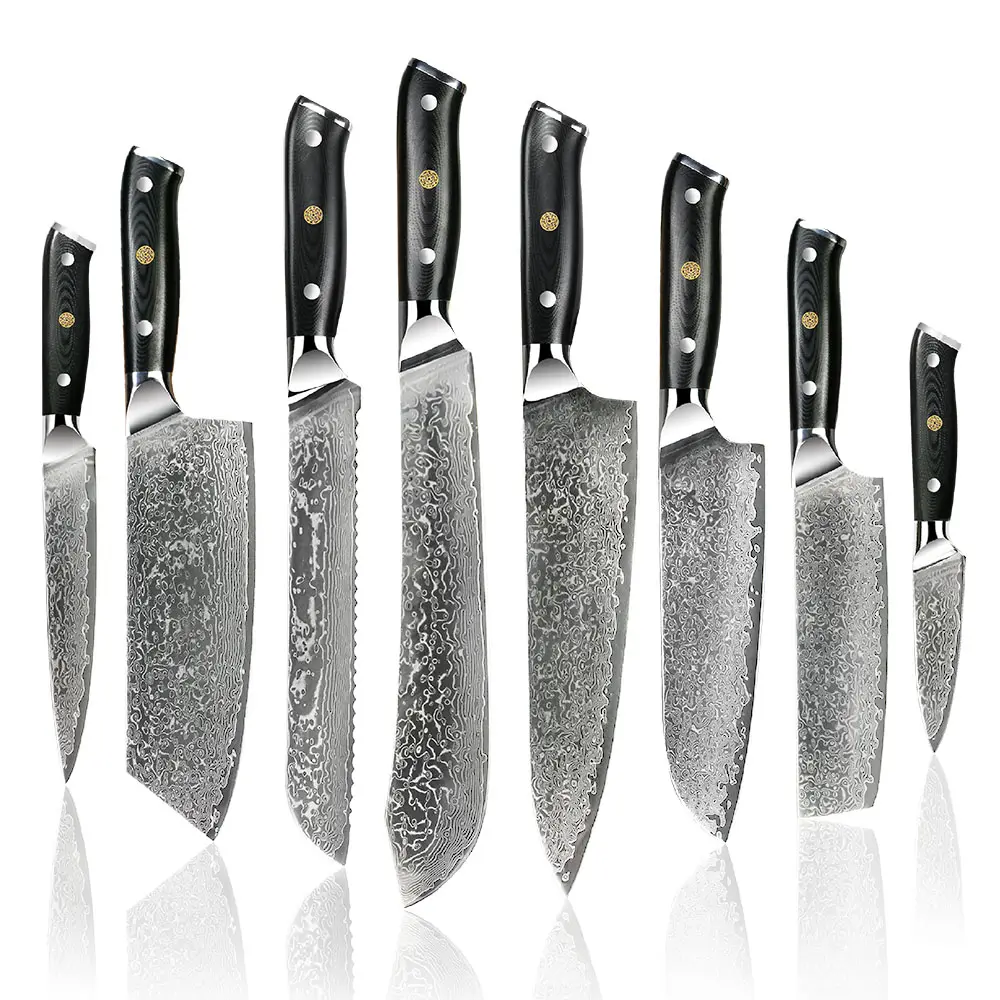 Conjunto de facas de cozinha japonês VG10 Damasco para desossa de pão, conjunto de facas de açougueiro e chef preto G10