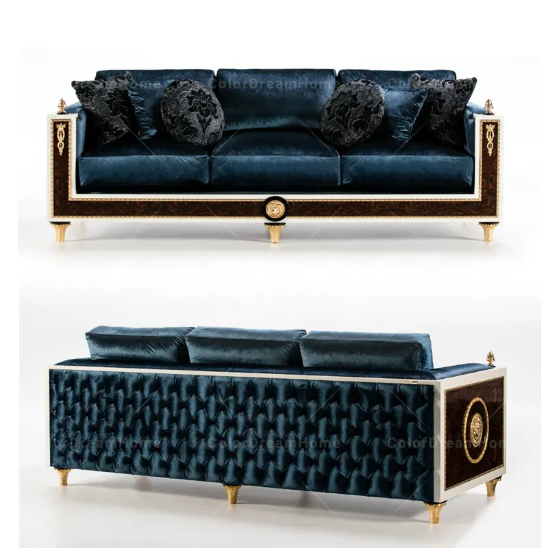 Divano in velluto intagliato a mano stile classico italiano Set di mobili da soggiorno di lusso Royal