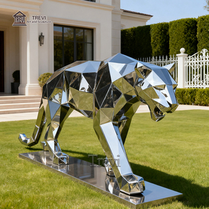 Trevi hiện đại bất động sản nhà sân cảnh quan kim loại hình học động vật điêu khắc gương thép không gỉ đi bộ Cheetah tượng - Product Image 5