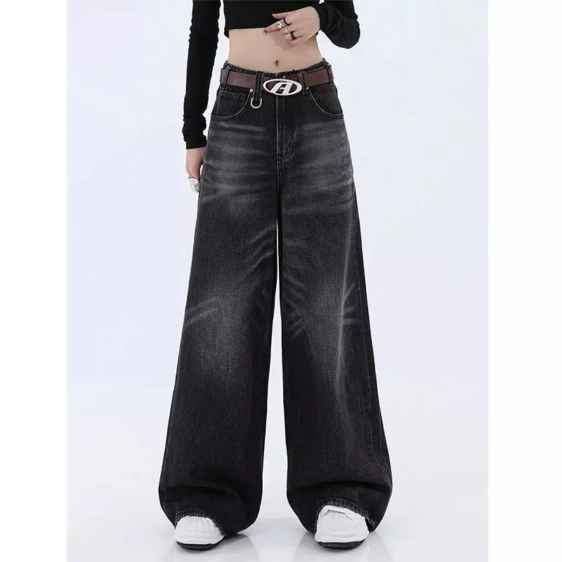 Mingwei Custom Black Monkey Straight Damesbroek Wijde Pijpen Baggy Denim Jeans Broek Dames