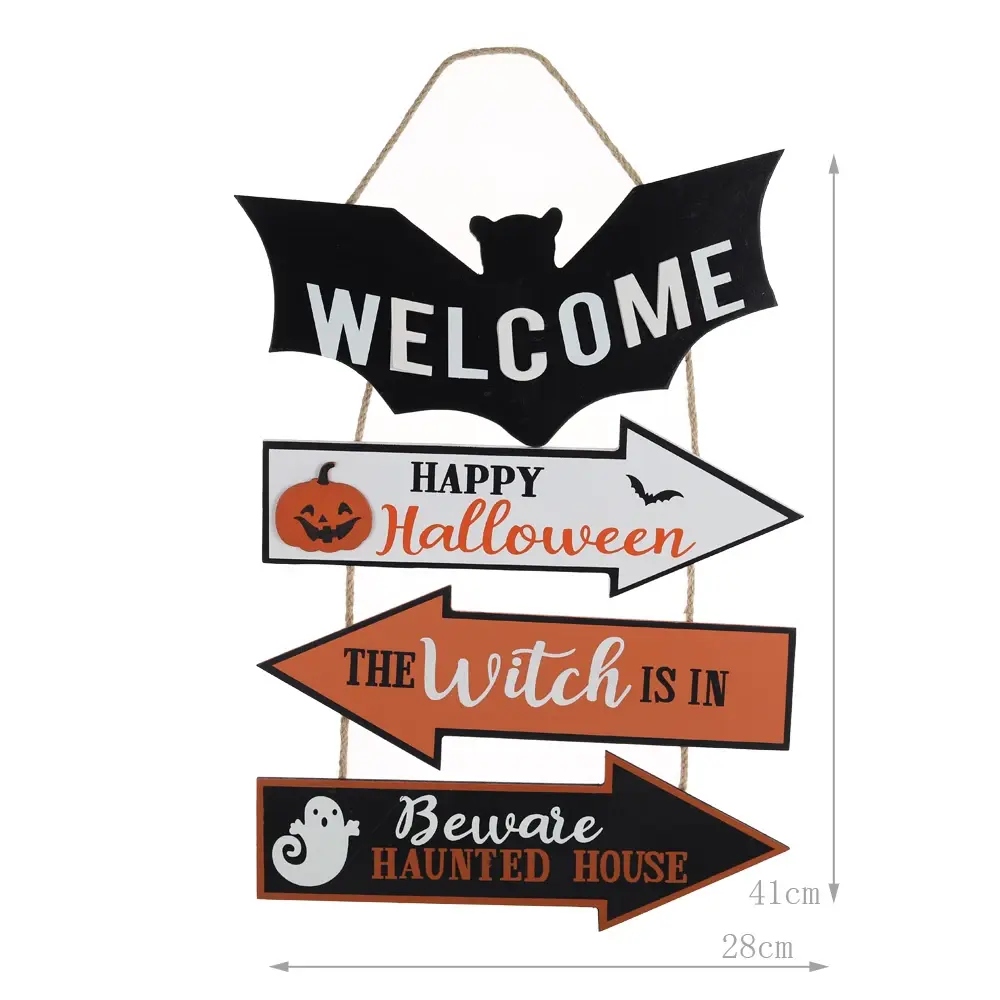 Halloween Deur Hangend Bord Houten Spook Pompoen Vleermuis Truc Of Traktatie Halloween Hangend Deurbord