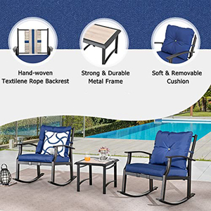 Hiện đại hiên hiên ngoài trời nội thất sân vườn thiết lập sân thượng hồ bơi 3 mảnh màu xanh Bàn và ghế - Product Image 5