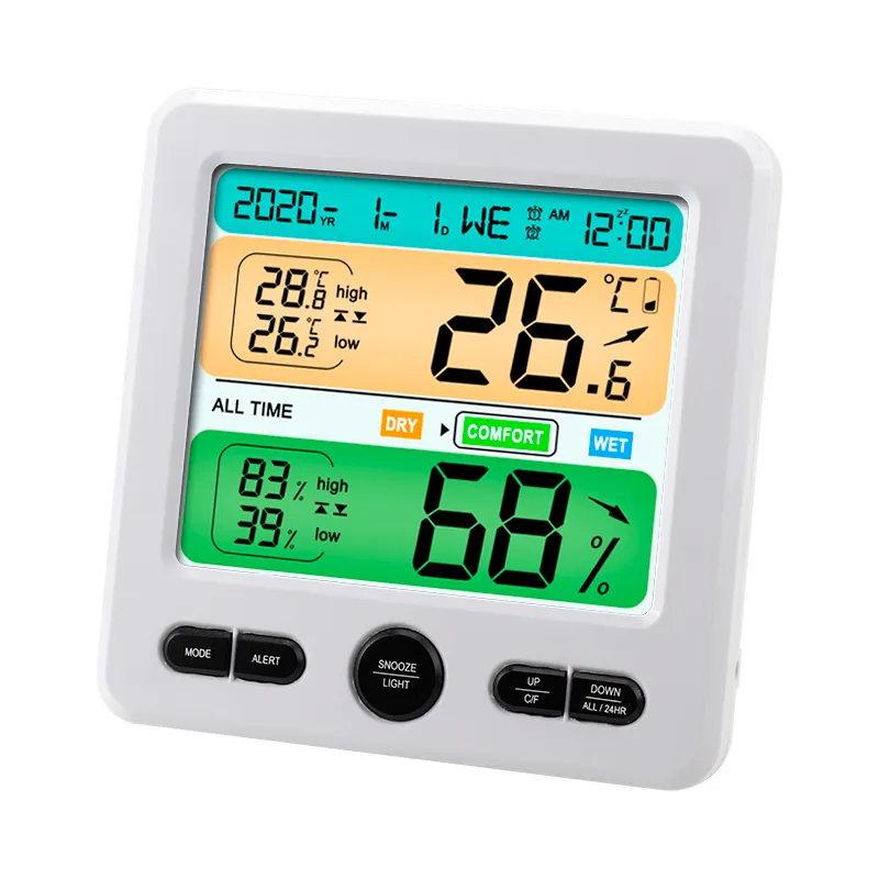 Reloj Digital con medidor de temperatura y humedad montado en la pared, higrómetro