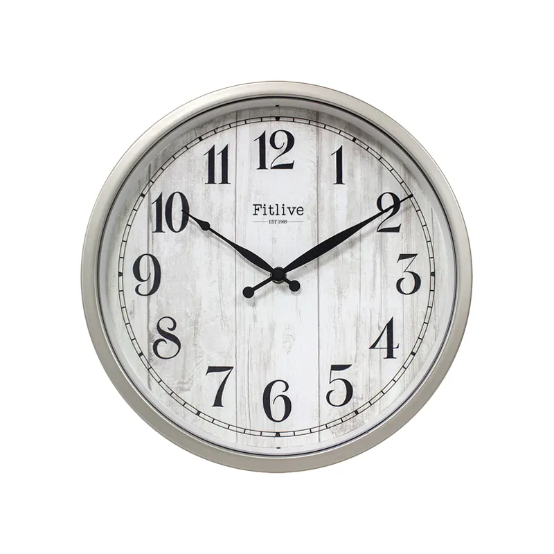 12 אינץ' שעון קיר פלסטיק עגול מודרני לבן צבע כסף מופעל על סוללה דיגיטלי לקישוט הבית שעון קוורץ סלון
