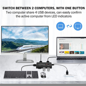 USB KVM Switch 2.0 Er Para Windows10 PC Teclado Mouse Impressora 2 PCs Compartilhando 4 dispositivos