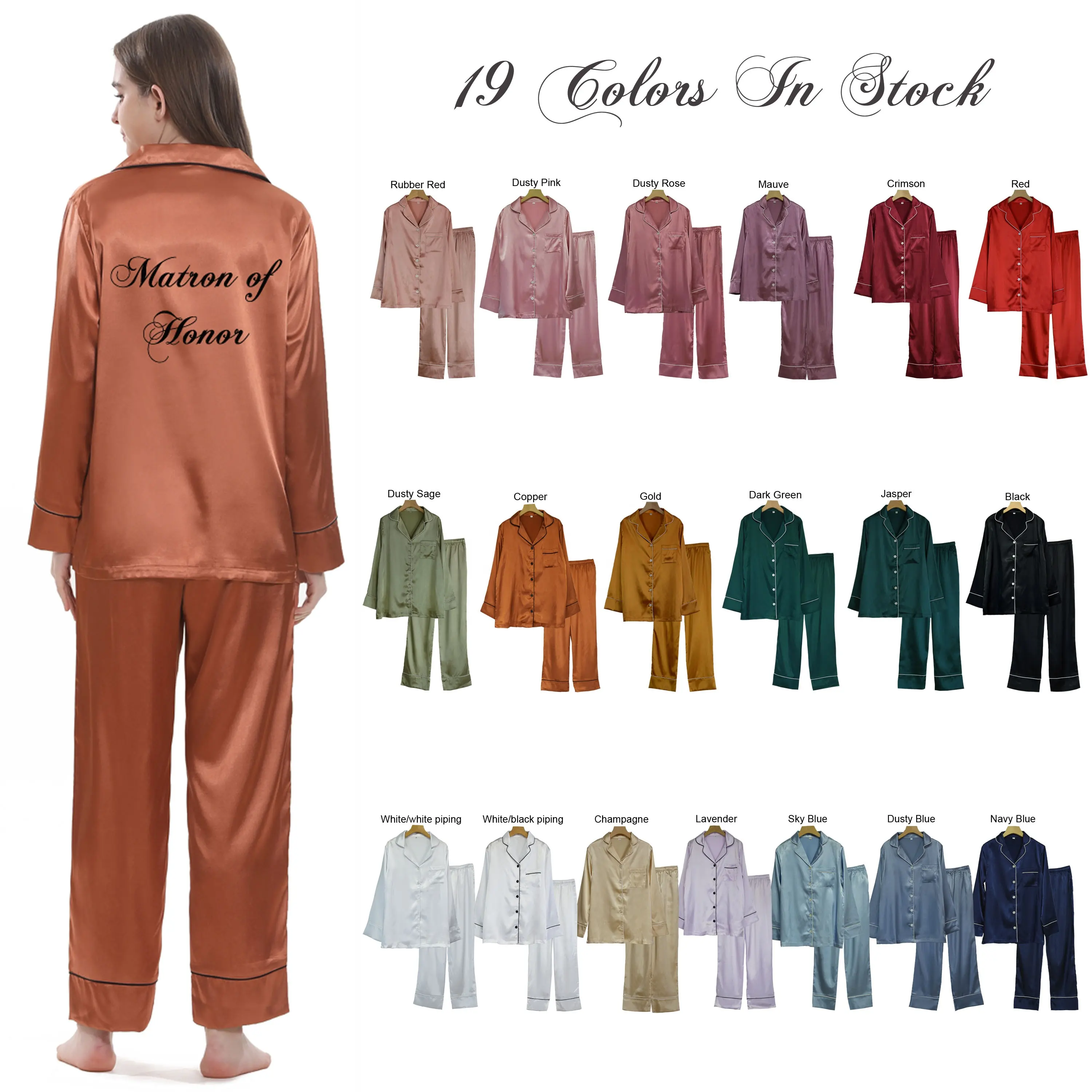 Pijamas personalizados Ropa de dormir de satén de lujo Conjunto de pijamas de satén personalizados Ropa de dormir de satén con mangas largas y pantalones largos