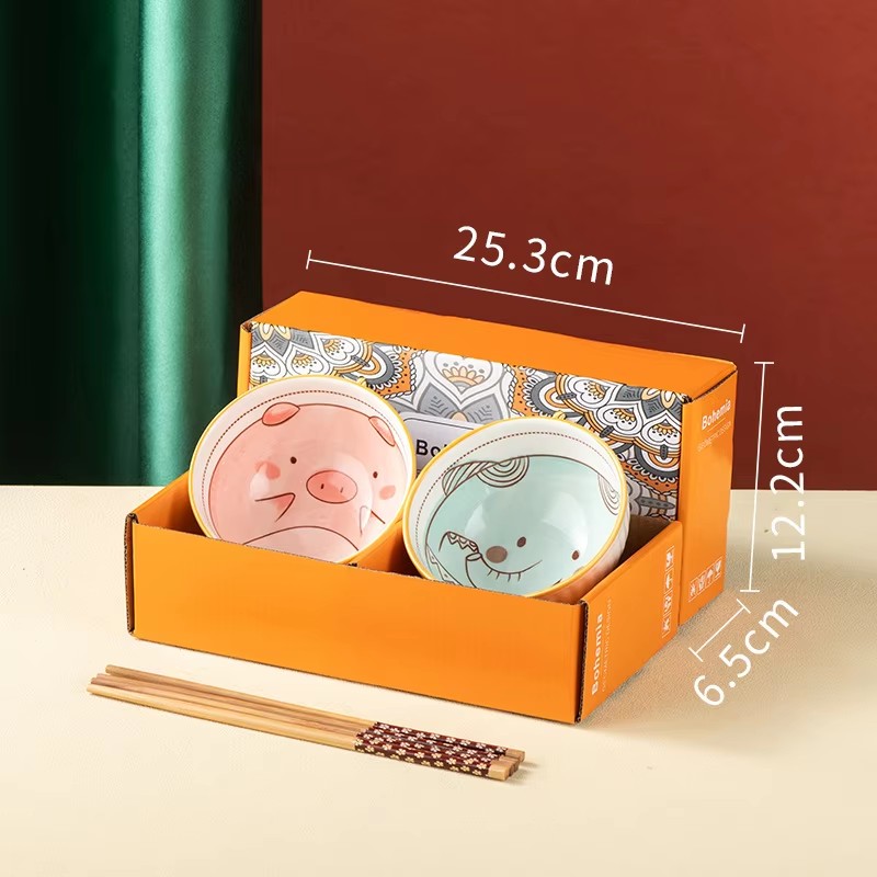 การ์ตูน+2 ชาม +2 ตะเกียบ