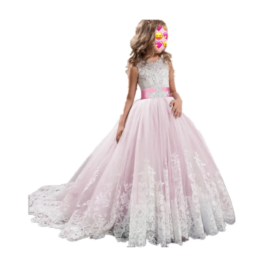 Chất lượng Wedding party Tulle Chiều dài sàn bóng Gown cô gái Dresses cho trẻ em HPSC-0059