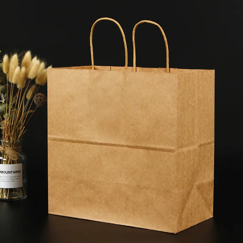 Çanta taşımak restoran fast gıda sınıfı biyobozunur paket servisi olan restoran alışveriş özel baskılı mağaza düz kraft kağıdından poşet