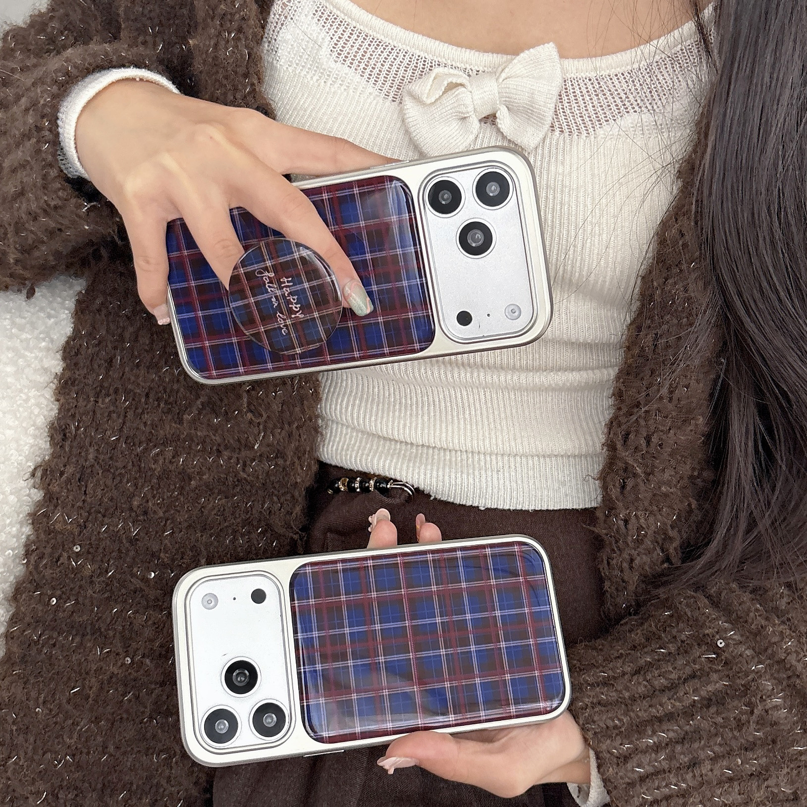 Silver-Edged Resin Blue and Red Plaid
