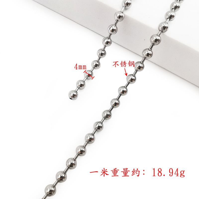 HYg4-001 Chaîne de perles rondes 4 mm en acier inoxydable argenté