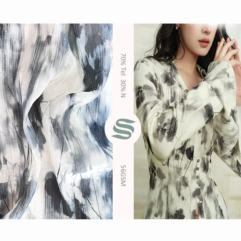 Hot selling 70% lyocell 30% nylon woven crepe fabric custom digital printing breathable soft hand feel for women shirts