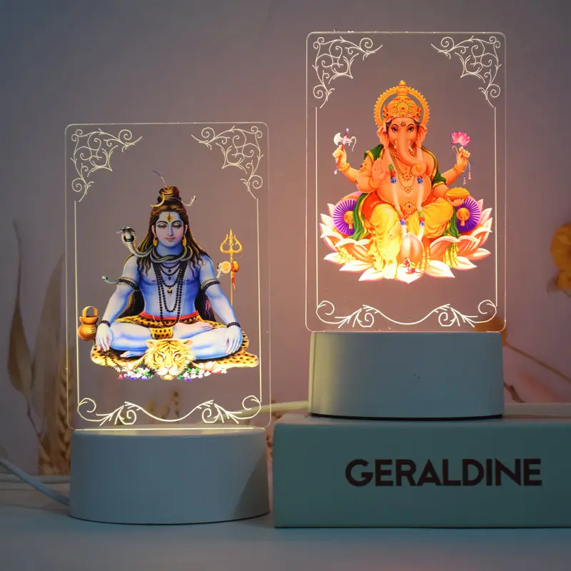 Decorazioni di illuminazione Diwali per luci domestiche Set di regali all'ingrosso articoli prodotto a LED lampada da notte per camera da letto da tavolo in acrilico 3D per l'india