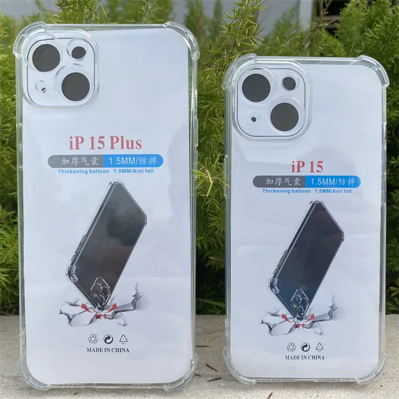 Casing ponsel Iphone 15, untuk Iphone 15, 1.5MM, Transparan tahan guncangan, TPU lembut, casing ponsel untuk Iphone 15 Pro Max 14 Plus 13 Mini 12