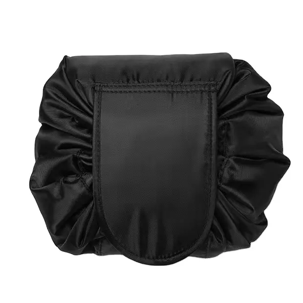 Tas kosmetik berpergian tali serut Logo kustom tas kosmetik perlengkapan mandi modis malas dapat dilipat untuk wanita