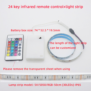 24 tuşlu kızılötesi uzaktan kumanda ile AA pilli LED şerit ışık 10mm 5V SMD5050 RGB renk değişimi Smartphone App kontrolü - Product Image 2
