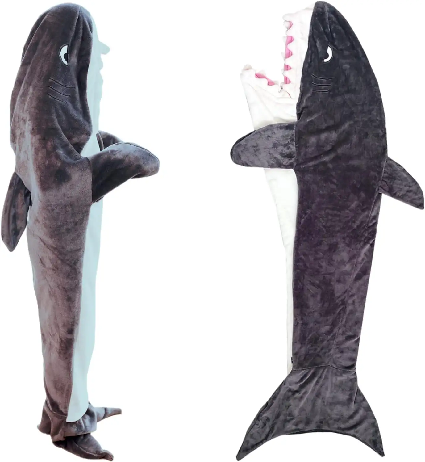 Grosir selimut hiu flanel lembut nyaman Kantung tidur hiu dapat dipakai selimut bertudung kostum hiu untuk hadiah pria wanita dewasa