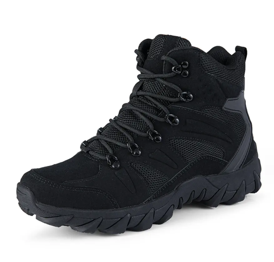 DRU35 ante negro Hombres Cremallera lateral Seguridad Desierto Botas tácticas Zapatos Senderismo Camping Botas de combate stock ventas al por mayor y personalizado