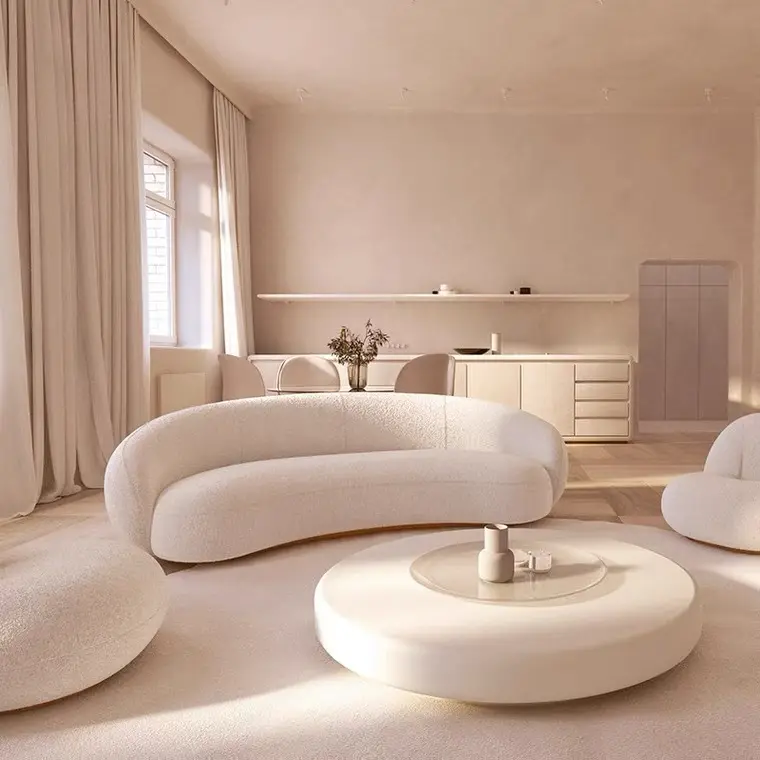 أريكة منحنية على شكل نصف دائرة للفيلات أريكة كاجو دائرية على شكل قمر تصميم عصري لبهو فندق غرفة معيشة أريكة حديثة من القماش المخملي