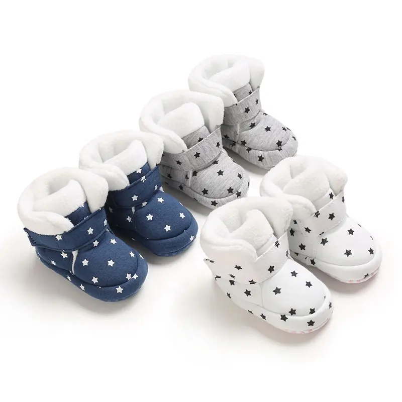 All'ingrosso in pile di cotone caldo per bambine e bambine scarpe da neonato inverno in cotone caldo e geometrico con stivaletti in cotone tessuto di cotone