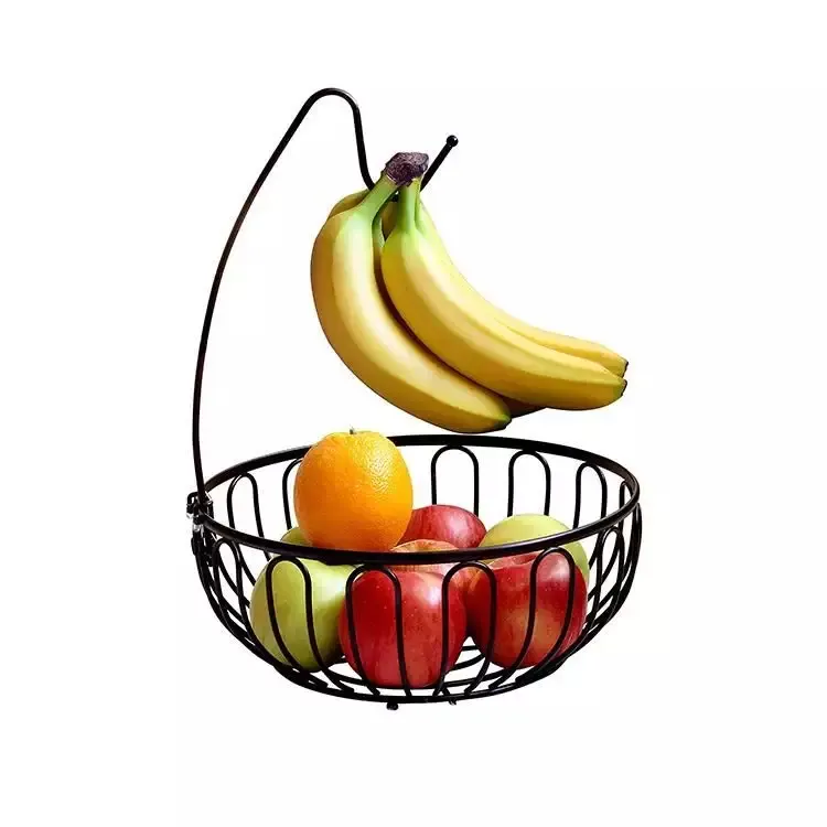 Cesta de frutas creativa con alambre de encimera geométrica, cuenco de fruta con colgador de árbol de plátano de bronce
