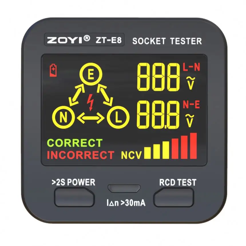 ZOYI ZT-E8 중립 어스 와이어 회로 점검 NCV 전기 소켓 테스터 배송 준비