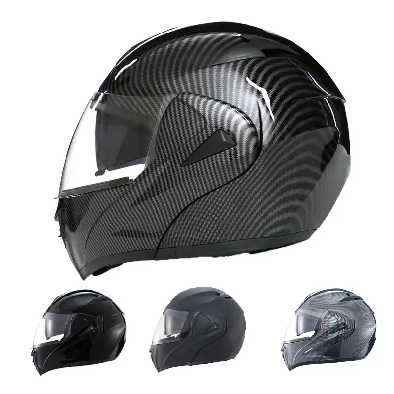 Personalizado hombres mujeres modular abatible hacia arriba moto de fibra de carbono moto integral casco de la motocicleta