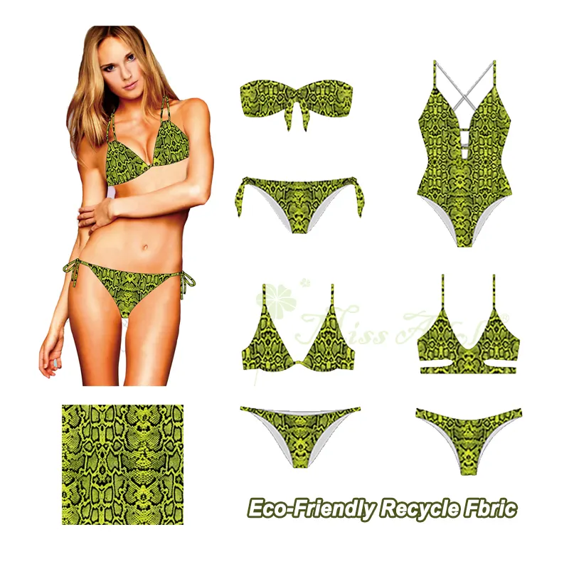 2022 NEW Custom Riciclare Eco-Friendly Costume Da Bagno, Sexy Donna 1 Pezzo Micro Mini Bikini di Pelle di Serpente Stampa di Alta Cut Plus Size Costumi Da Bagno