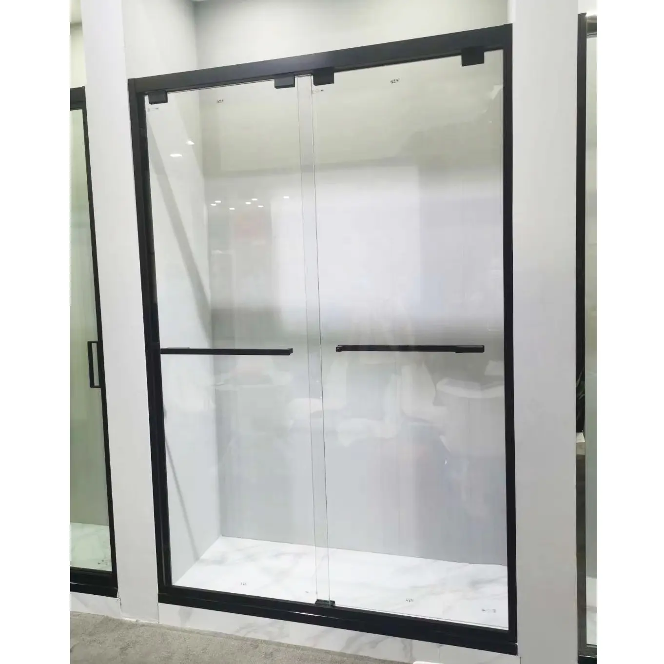 SUS304 stainless steel black shower sliding glass door with doorsill water proof glass screen for bathroom