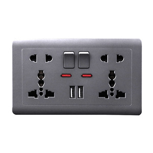 Çift 2 anahtar priz ile çift USB duvar Outlet CN standart fiş İngiltere tak genel duvara monte USB şarj aleti Port - Product Image 1