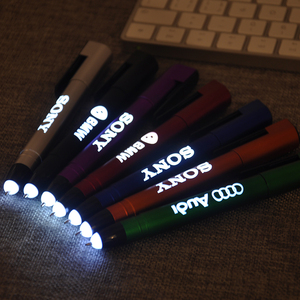 High Quality Promotional Custom <strong>Branded</strong> Bright Logo Ball Pen with Stylus Phone Holder Engraved Led Light Pen <strong>Writing</strong> in Dark - Product Image 2