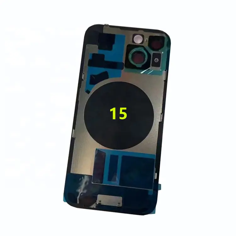 IPhone 15 için Metal plaka ile arka cam pil kapağı iPhone 14 15 için küçük parçalar ile artı Pro Max