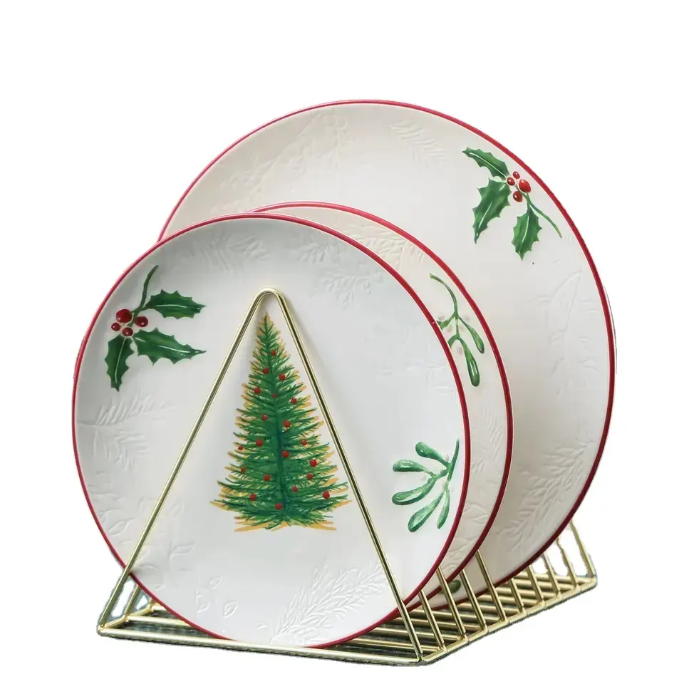 Atacado carregador cozinhar cookie decoração osso china natal jantar cerâmica placas