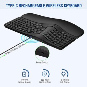 Teclado ergonómico recargable Bluetooth/2,4G USB inalámbrico Touchpad Reposamuñecas Buffer Diseño separado para múltiples dispositivos Nuevo - Product Image 2
