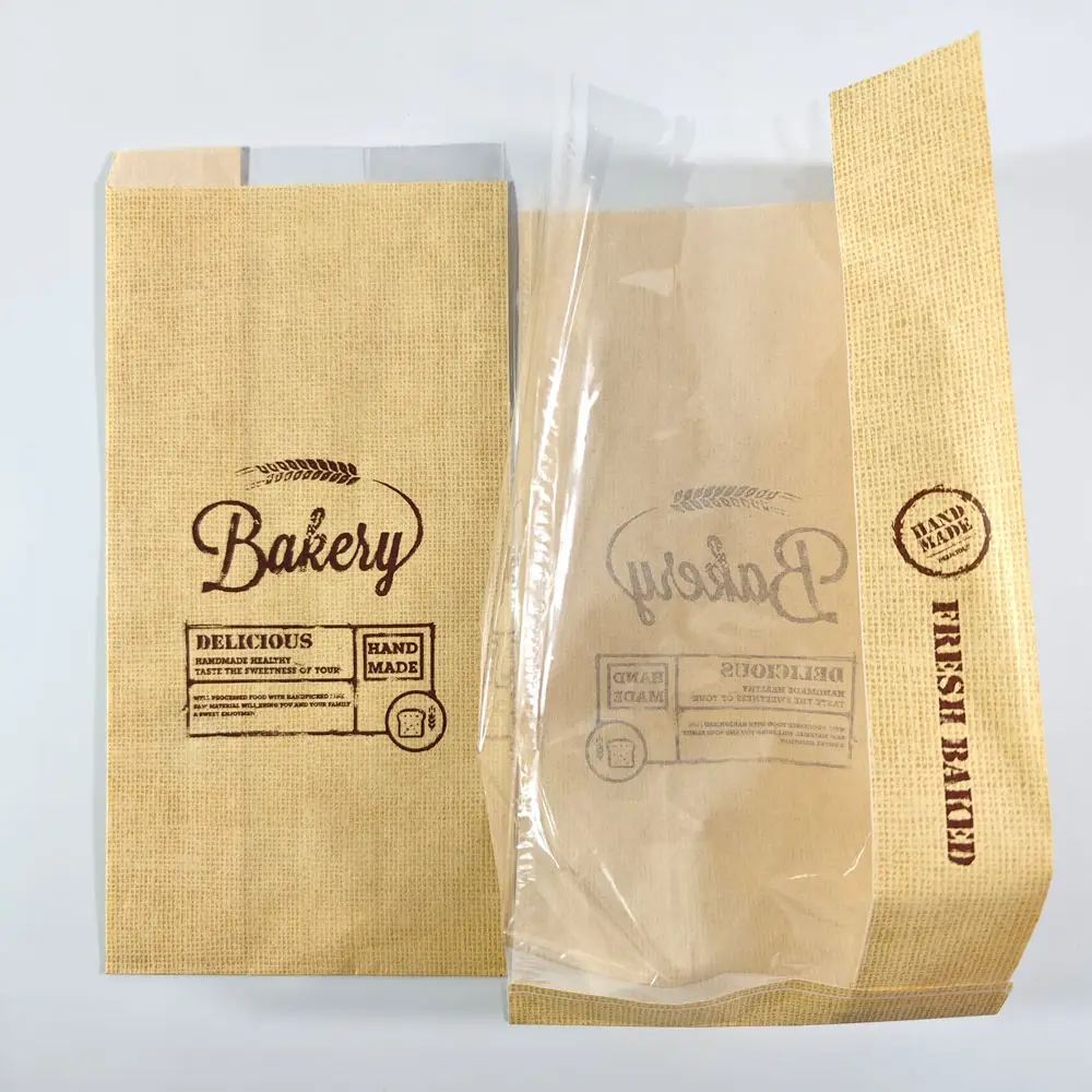 Biodegradable marrón resistente a la grasa cera Donut sándwich Baguette hamburguesa papel Kraft pan embalaje bolsa de papel