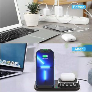 Masa gece lambası manyetik 15W hızlı şarj 5 in 1 Apple için kablosuz çalar saat ile en iyi şarj istasyonu - Product Image 6