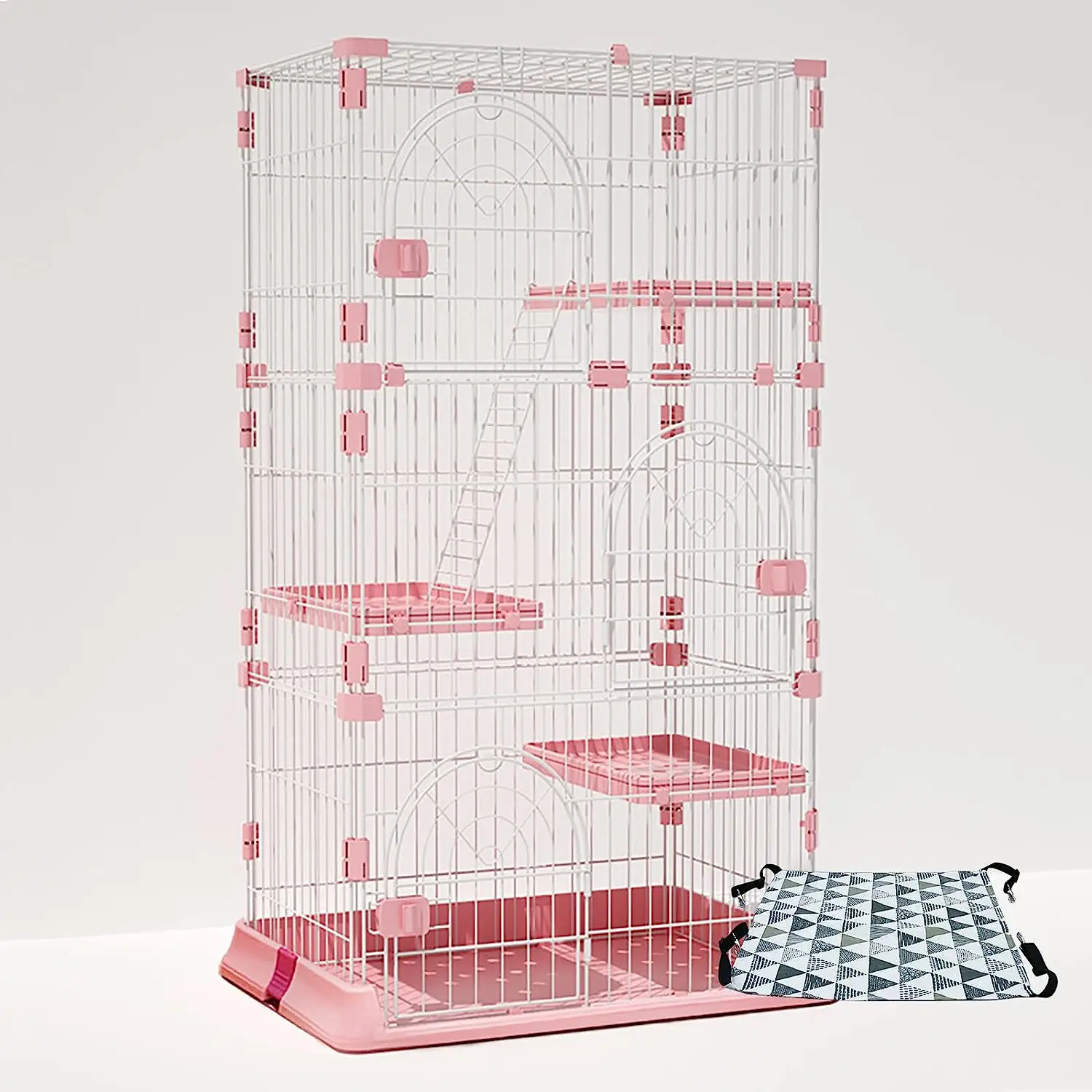 Offre Spéciale Mignon Rose 4-Tier 52 Pouces Pliable Métal Chat Cage Maison pour Chien Chat Pet House