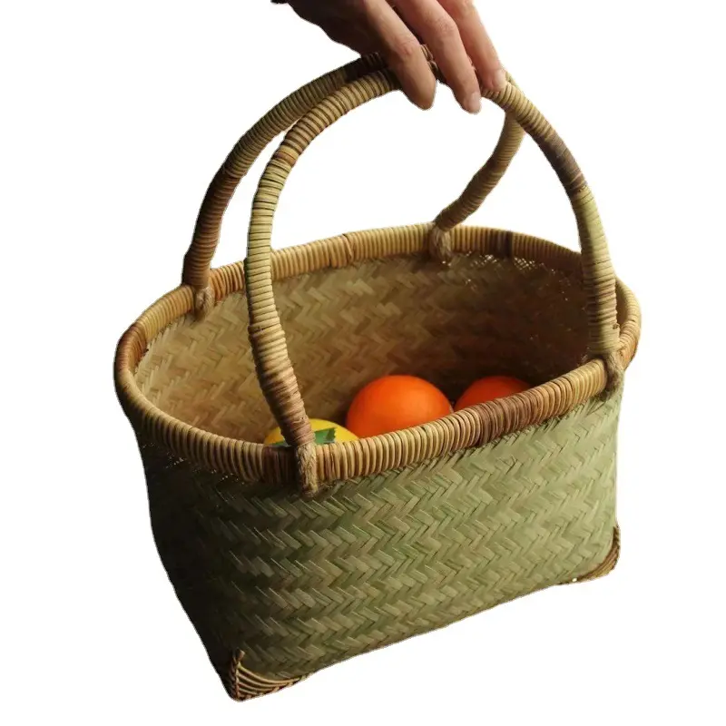 Keranjang penyimpanan buah, keranjang piknik bambu volume besar portabel untuk dapur